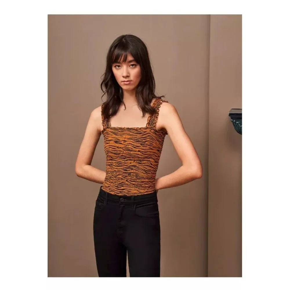 La Ligne Vera Cognac Tiger Smocked Tank Top - Picture 11 of 11